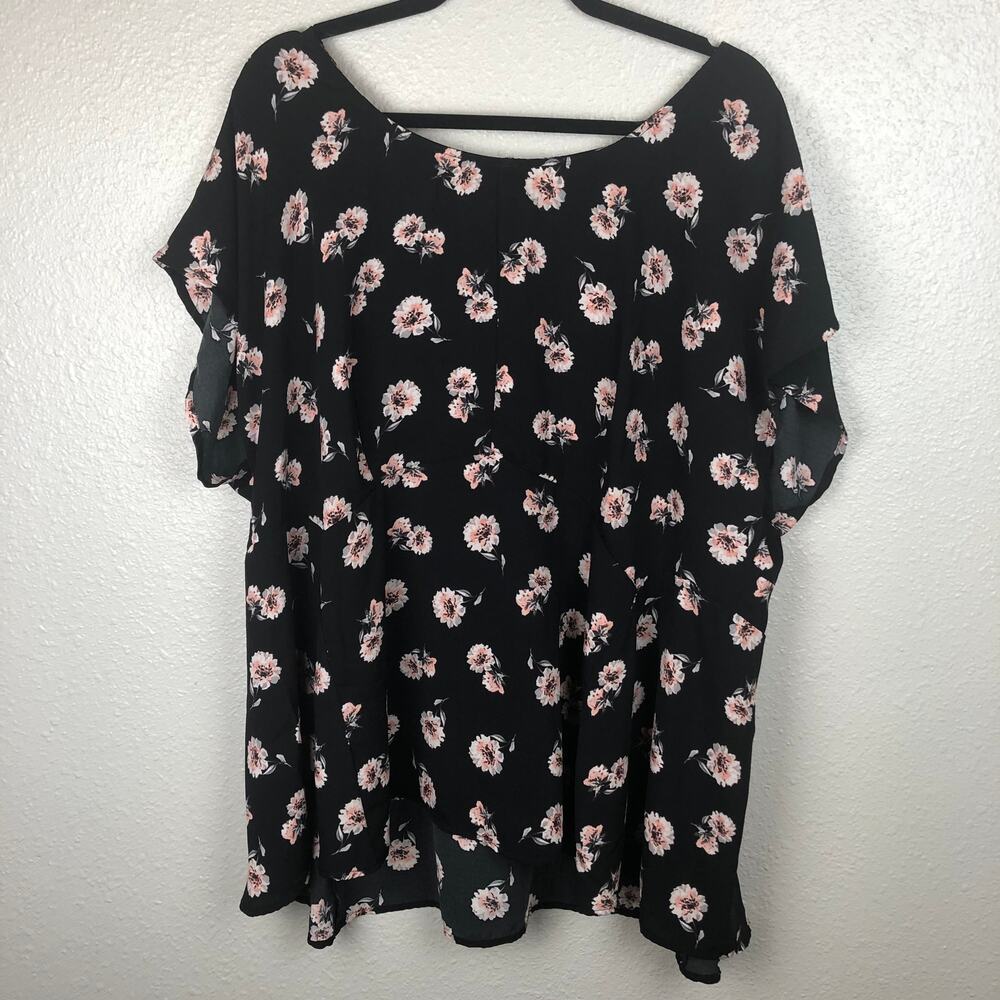 Torrid Black Floral Print Short Sleeve Bohemian Boho Classy Plus Size Blouse - Picture 2 of 8